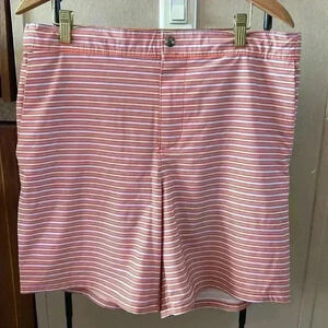 NWOT Men's Lands End Lined 7" Hybrid Swim Shorts Trunks Orange Stripe‎  M 32-34